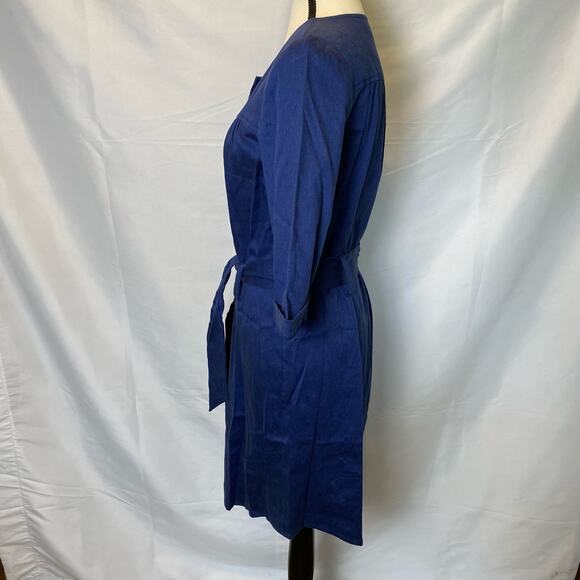 Trina Turk Blue Linen Blend Button Front Belted Tie Waist Mini Dress Womens - Picture 4 of 11